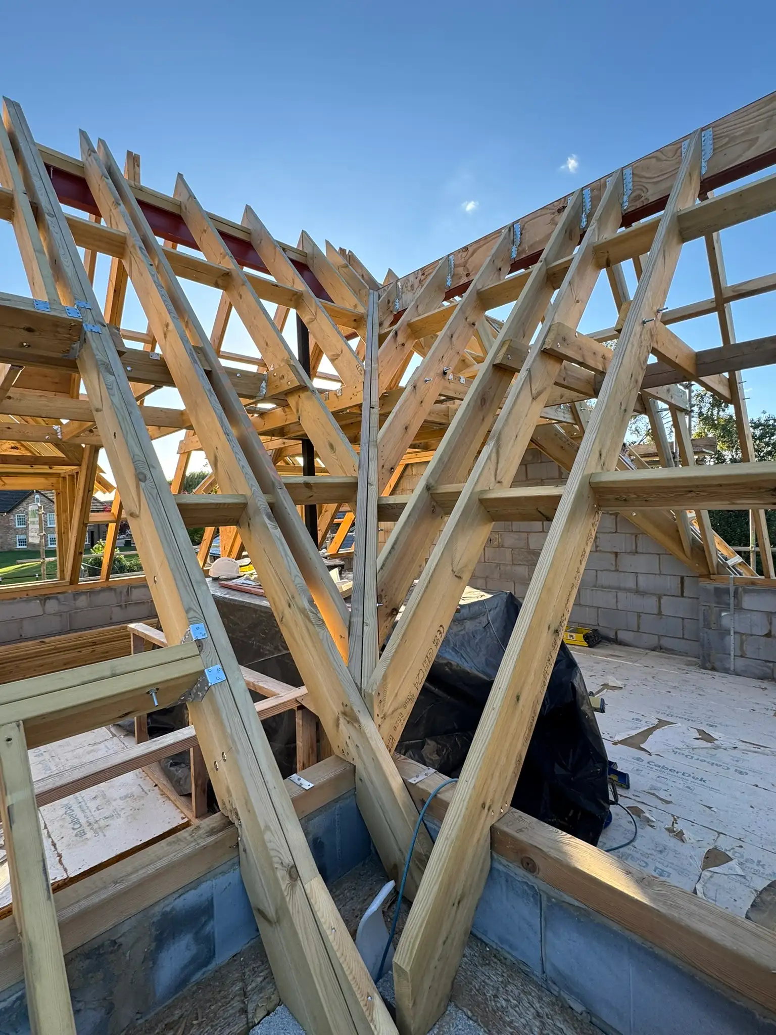 Cut roof carpentry taking shape on site