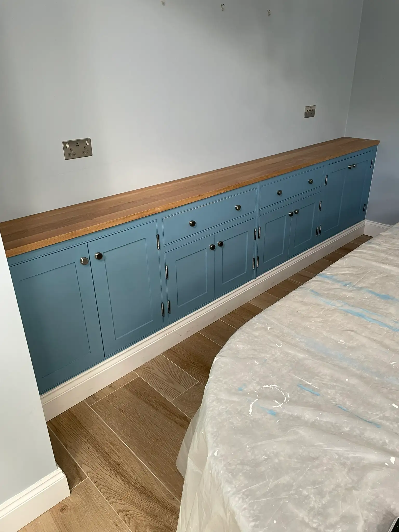 Bespoke painted sideboard with a solid oak top