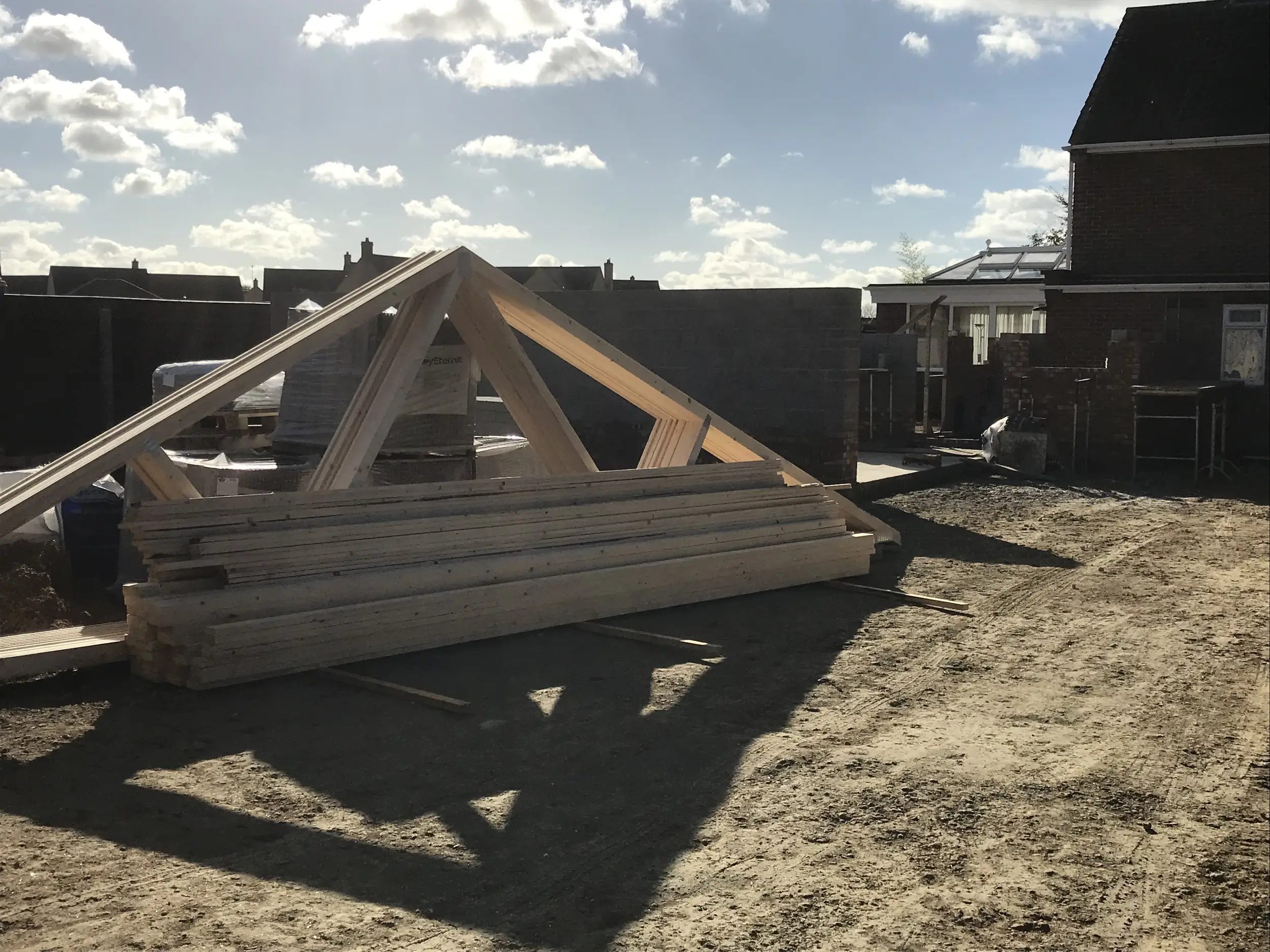 Timber roof carpentry on site