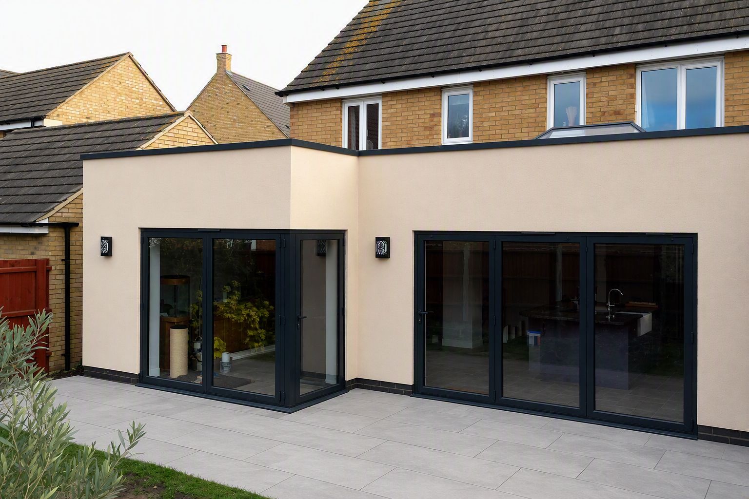 Rendered rear extension with bi-fold doors by Ablewood